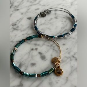 Lot of 2 Alex and Ani Iridescent Beaded Bracelets Blue Gunmetal Gold
